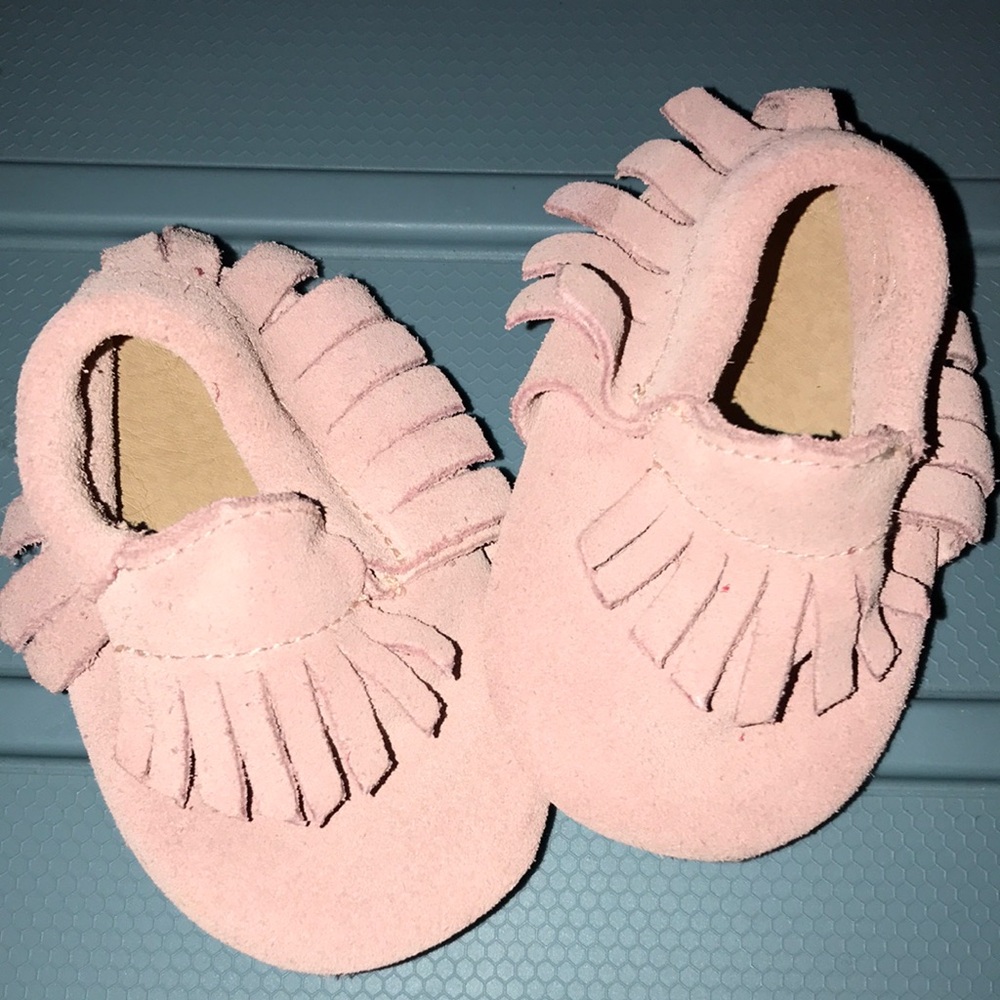 Baby Chic Pink Moccasins with Fringe Detail
